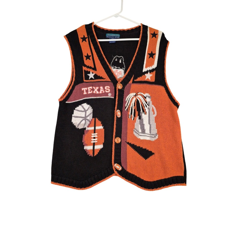 Eagles Eye Texas Longhorns Collegiate Sweater Vest Womens XL Orange Black VTG